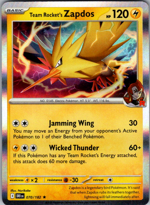 Team Rocket's Zapdos Holo Rare SV10: Destined Rivals 070/182 NM