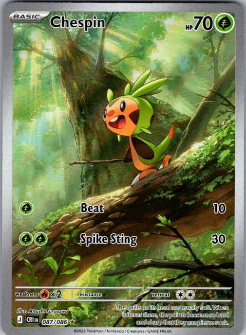 Chespin Holo Illustration Rare ME04: Chaos Rising 087/086 NM