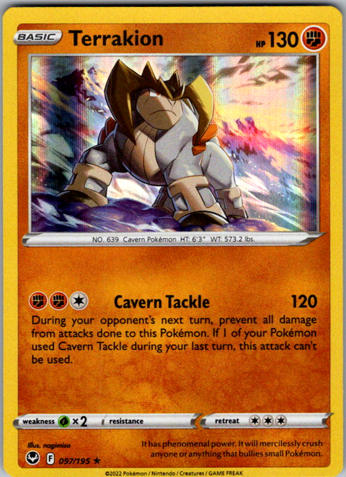 Terrakion Holo Rare SWSH12: Silver Tempest 097/195 NM