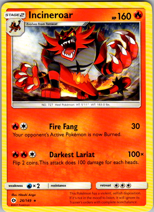 Incineroar Rare SM Base Set 26/149 NM