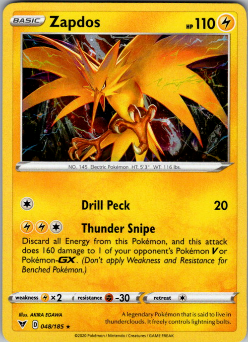 Zapdos Holo Rare SWSH04: Vivid Voltage 048/185 NM