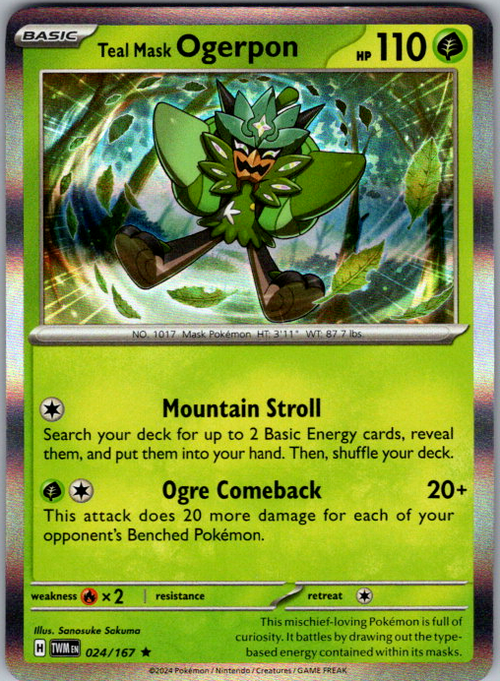 Teal Mask Ogerpon Holo Rare SV06: Twilight Masquerade 024/167 NM