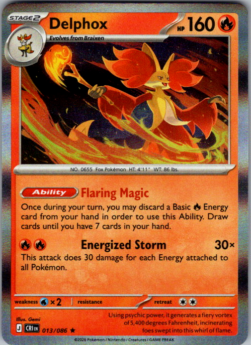 Delphox Holo Rare ME04: Chaos Rising 013/086 NM