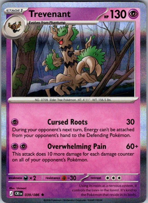 Trevenant Holo Rare ME04: Chaos Rising 039/086 NM