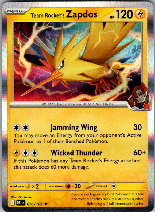 Team Rocket's Zapdos Holo Rare SV10: Destined Rivals 070/182 NM