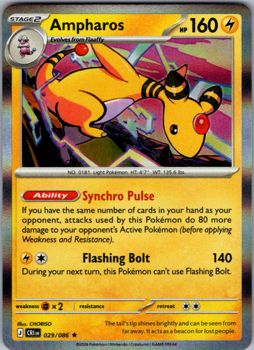 Ampharos Holo Rare ME04: Chaos Rising 029/086 NM