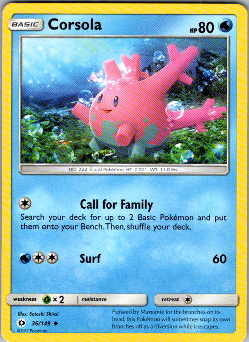Corsola Uncommon SM Base Set 36/149 NM